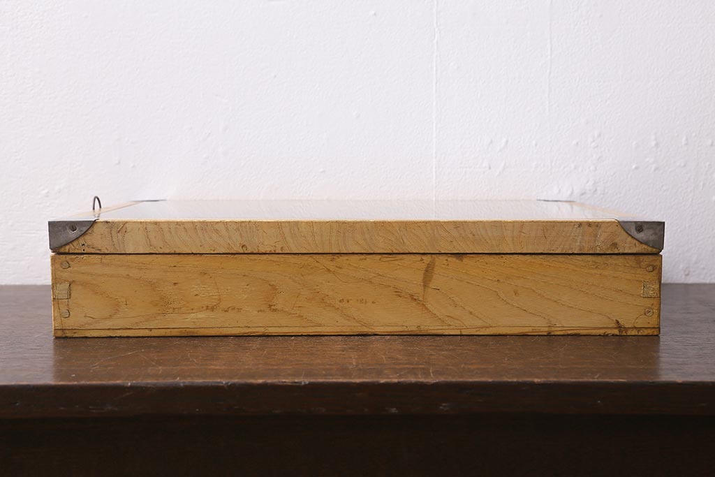 アンティーク雑貨　昭和レトロ　駄菓子屋　ブリキ　レトロな木製ショーケース(コレクションケース、ガラスケース、小物入れ、収納箱)(R-041156)