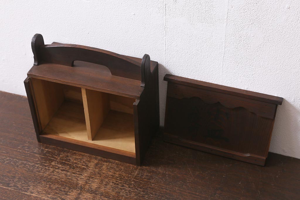 アンティーク雑貨　古道具　大正期　小ぶりな木製のおかもち(岡持ち、木製出前箱、皿箱、収納箱)(R-041159)