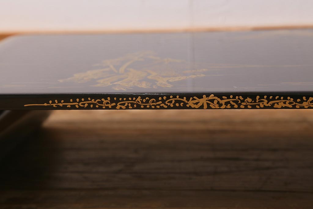 アンティーク雑貨　大正昭和初期　金蒔絵木製巻花台(漆器梨地)(R-041281)