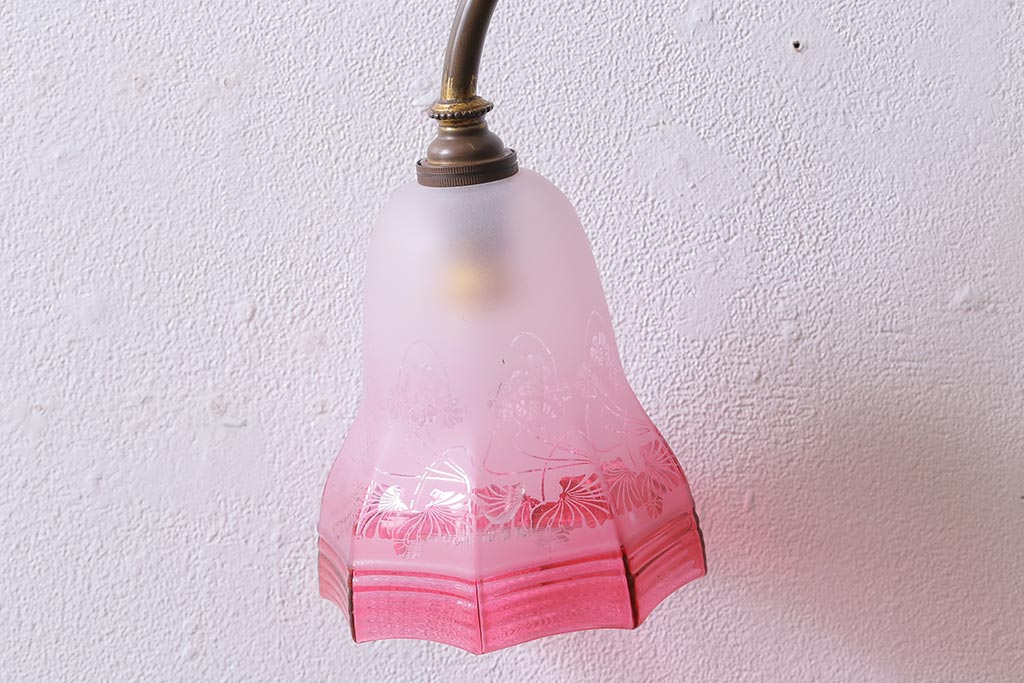 アンティーク照明　フランスアンティーク　エッチングガラスがおしゃれなウォールランプ(壁掛け照明、壁付け照明)(R-041377)