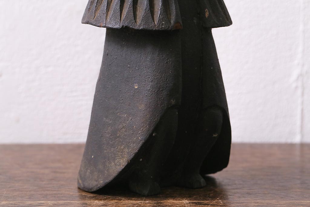アンティーク雑貨　江戸期　古い木彫りの置き物(仏像、武神)(R-041424)