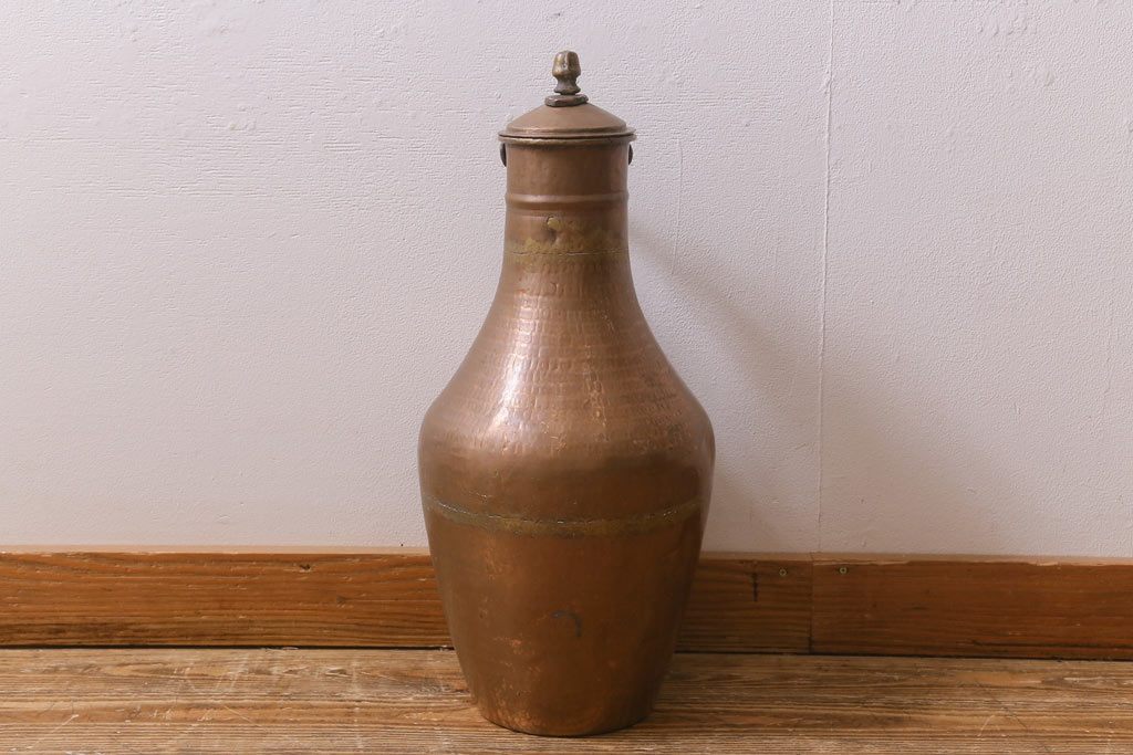 アンティーク雑貨　フランス　蓋付き　アンティークスタイルを引き立てる銅製の水瓶(ジャグ、ピッチャー)(R-041465)