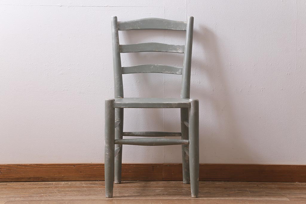 松本民芸家具　ペイント家具　シャビーなペイントが魅力的なラダーバックチェア(ダイニングチェア、椅子)(R-041719)