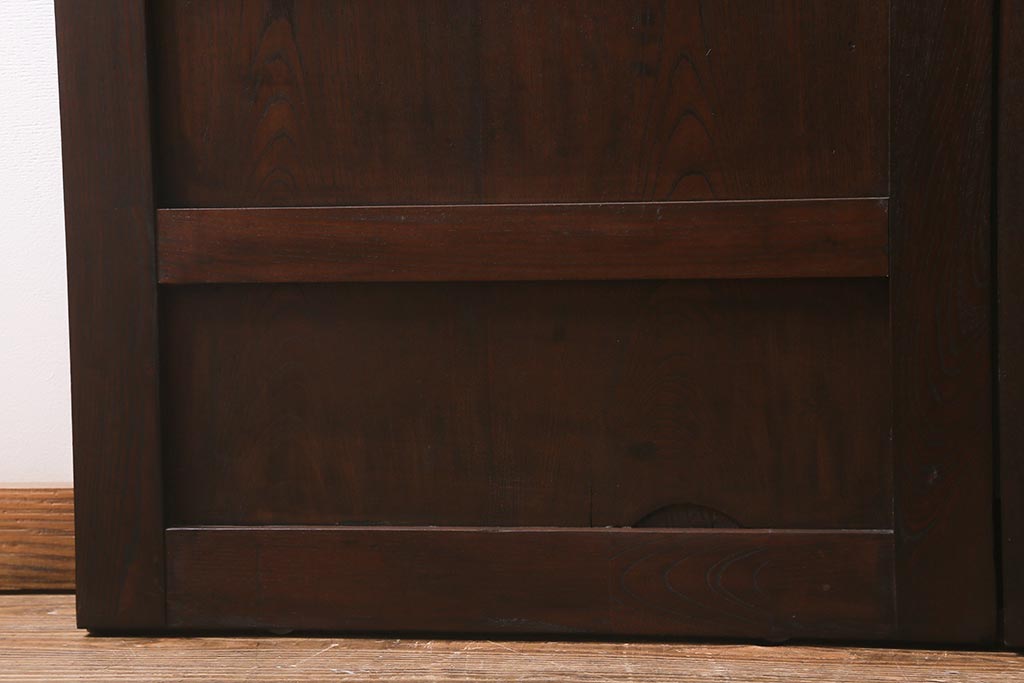 アンティーク建具　和製アンティーク　明治期　蔵戸リメイク　総ケヤキ材　クリアガラス入り　和の趣あふれる蔵戸2枚セット(引き戸、玄関戸)(R-042038)