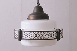 アンティーク照明　昭和初期　真鍮飾りが趣のある天井照明(吊り下げ照明、ペンダントライト)(R-042095)