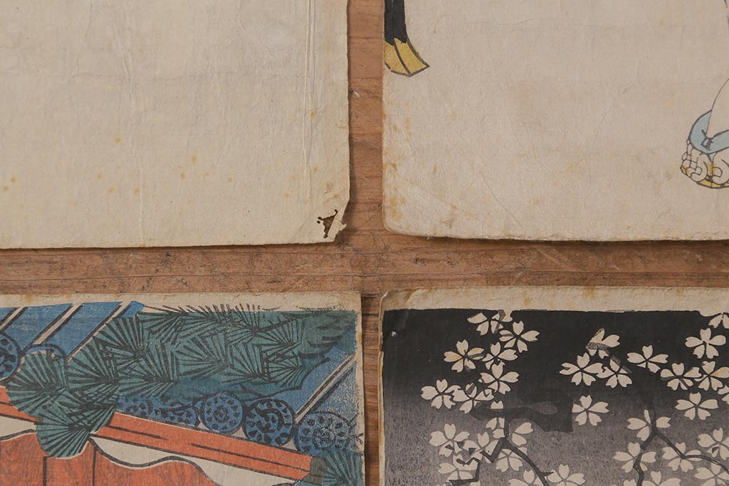 アンティーク雑貨　江戸〜明治　浮世絵　古い版画6枚(豊國、國貞、國芳)(R-042189)