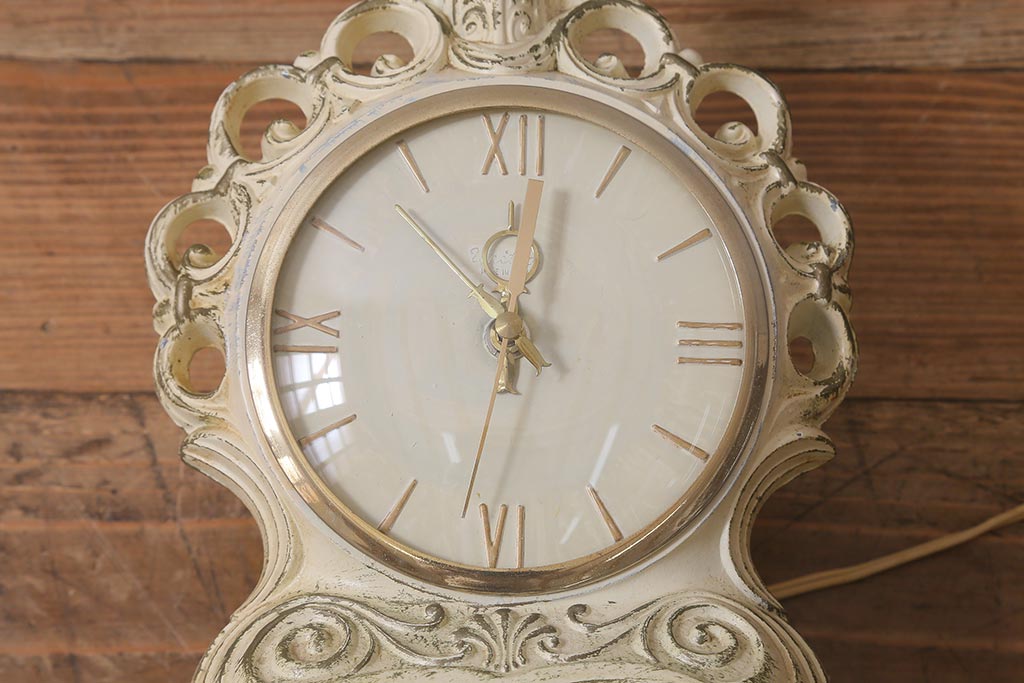 アメリカヴィンテージ　united Clock(ユナイテッドクロック)　アンティークテイストなランプ付き置時計(照明、スタンドライト、ビンテージ)(R-042260)