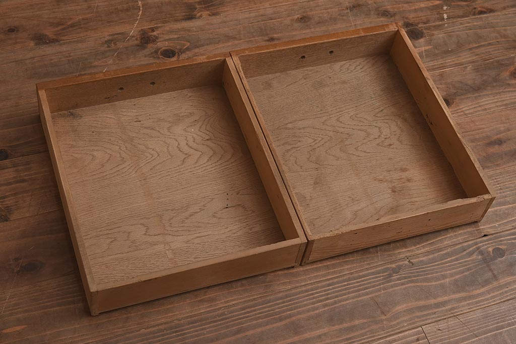 レトロ家具　ナラ材　昭和中期につくられたシンプルな平机(木製デスク)(R-042284)