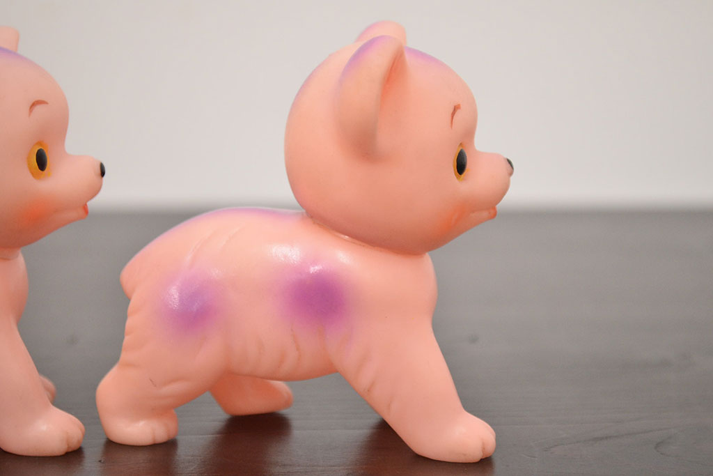 アンティーク雑貨　昭和レトロ　ビンテージラバードール3点(犬、ねこ、ビニール人形)(R-042445)