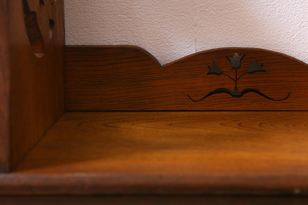 和製アンティーク　昭和初期　フクロウの透かし彫りが愛らしいブックスタンド(本立て)(R-042501)