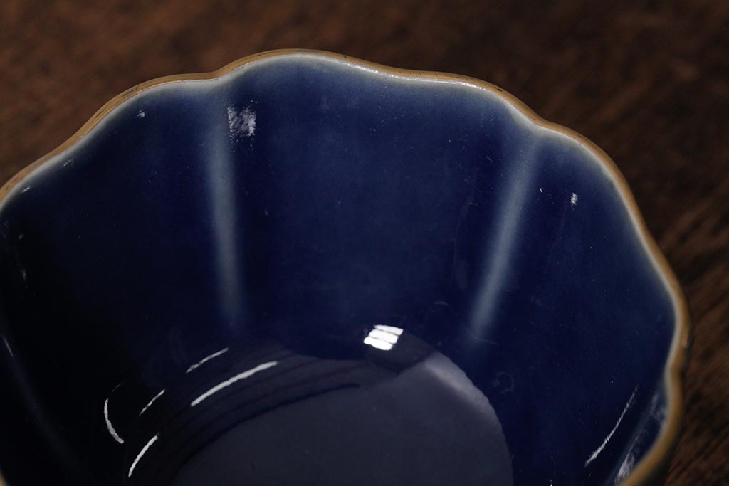 アンティーク雑貨　江戸期　古伊万里　瑠璃金彩花文蕎麦猪口2個セット(向付、和食器)(R-042526)