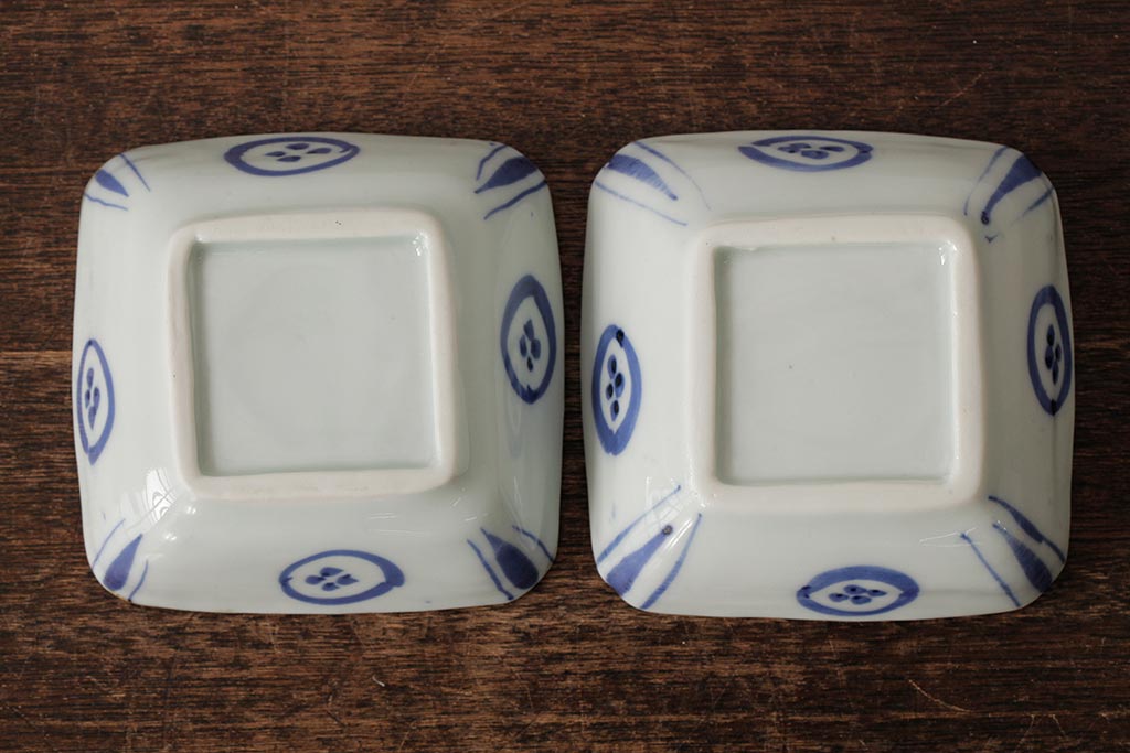 幕末明治期　伊万里焼　染付角皿2枚セット(向付、小鉢、和食器)(R-042682)