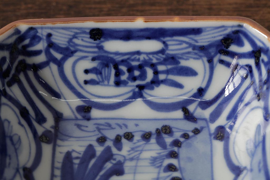 幕末明治期　伊万里焼　染付角皿2枚セット(向付、小鉢、和食器)(R-042683)