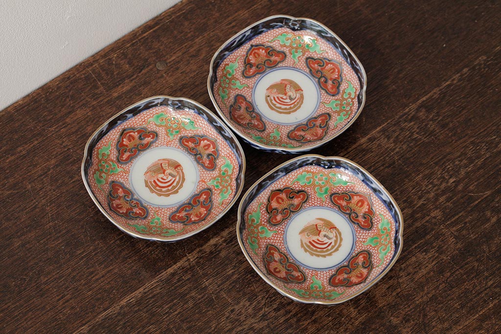  	アンティーク雑貨　江戸期　古伊万里　大明成化年製　色絵染付小皿3枚セット(和食器)(R-042700)