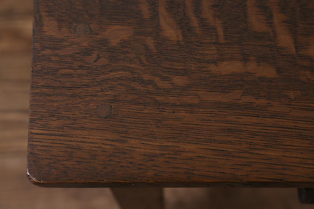 レトロ家具　昭和レトロ　薄型リメイク　ナラ材　美しい木目が魅力の片袖机(片袖デスク、ワークデスク、在宅ワーク、在宅用)(R-042718)