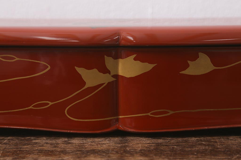 アンティーク雑貨　大正昭和初期　あめんぼう蒔絵　木製　文箱(漆器、収納箱)(R-042866)