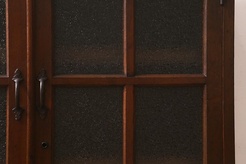 アンティーク家具　昭和初期　ナラ材　ダイヤガラス入りのレトロなブックケース(本箱、戸棚、飾り棚、キャビネット)(R-042895)