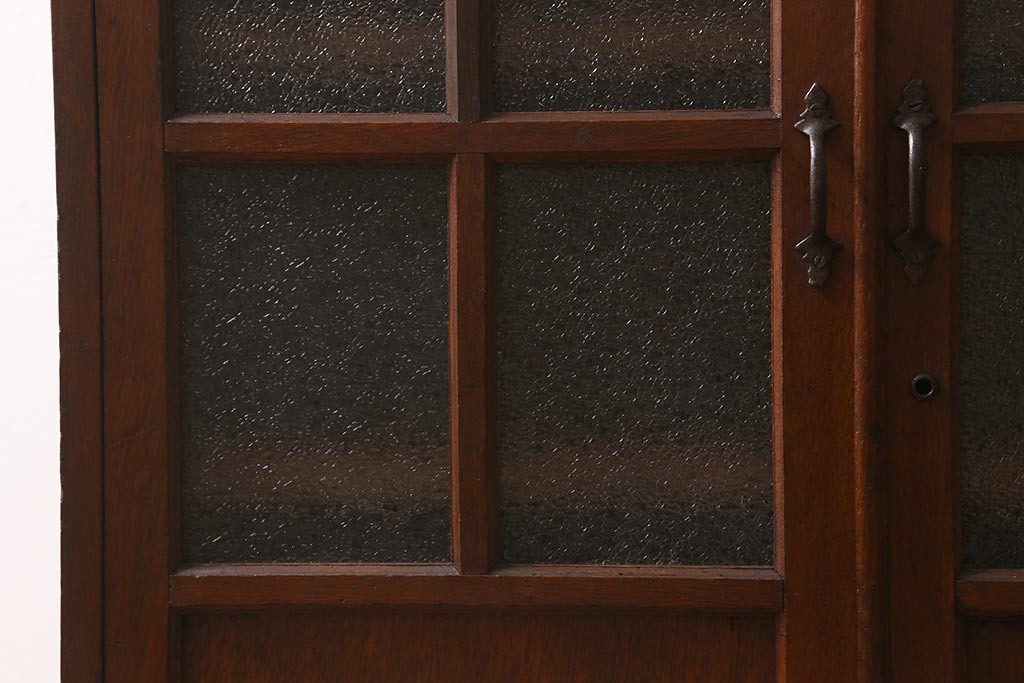 アンティーク家具　昭和初期　ナラ材　ダイヤガラス入りのレトロなブックケース(本箱、戸棚、飾り棚、キャビネット)(R-042895)
