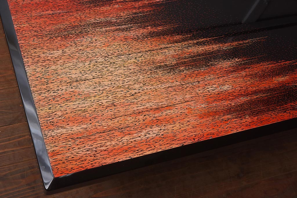 展示品　IDC大塚家具　モリシゲ(MORISHIGE/森繁)　黒呂色漆　麗峰6尺　キンマ潮騒の図　座卓(定価約165万円)(R-042896)