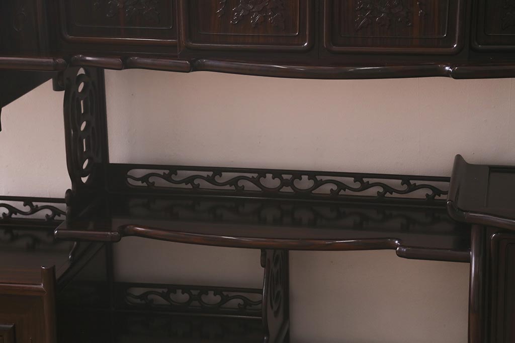 ビンテージ家具　伝統民芸　黒檀材　珍しい六尺サイズの茶棚(飾り棚、戸棚、ヴィンテージ)(R-042976)