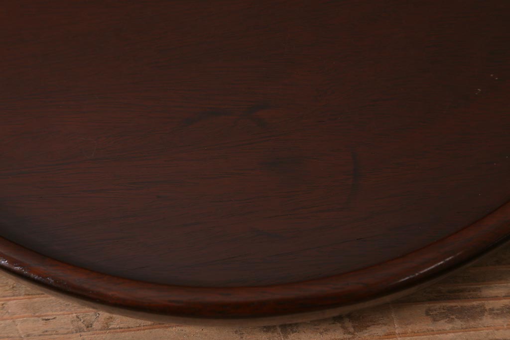 アンティーク雑貨　昭和レトロ　紫檀(シタン)材　深みのある漆塗りが美しい刳り貫き盆(丸盆、お盆)(R-043043)
