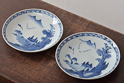 アンティーク雑貨　江戸期　萬歴年製　染付　4寸小皿3枚(和食器)(R-040063)