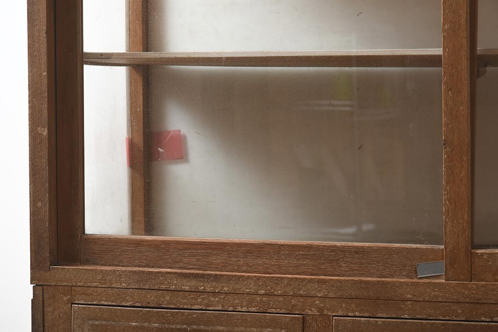 アンティーク家具　昭和中期　ナラ材　大型サイズのレトロなガラスケース(ショーケース、陳列棚)(R-043364)
