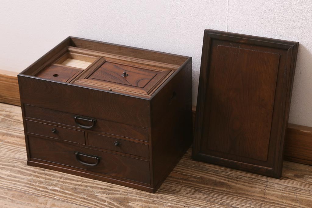 アンティーク家具 桑・欅・桐材 真鍮金具 上手物の小引き出し(裁縫箱)(R-043383) | ラフジュ工房