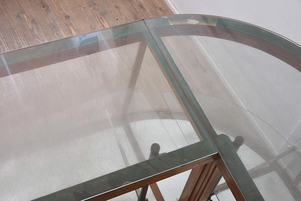 ビンテージ家具　昭和レトロ　ナラ材　タイル仕様の珍しいガラスケース(ショーケース、陳列棚)(R-043436)
