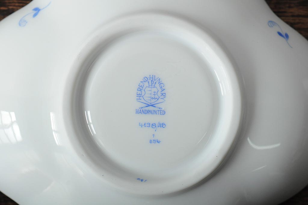 ハンガリー　HEREND(ヘレンド)　ハンドペイント　アポニー・ブルー　カップとプレート3点セット(小皿、ディッシュ、洋食器)(R-043611)