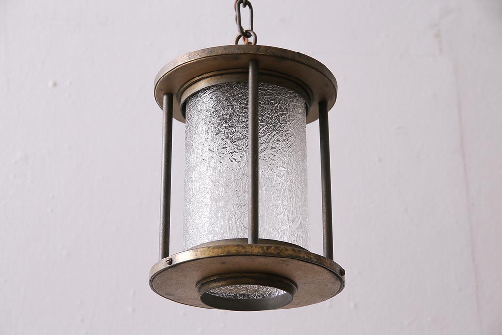 アンティーク照明　和製アンティーク　真鍮製　円柱　シャビーな質感がお洒落なランタン型ペンダントライト(吊り下げ照明、天井照明)(R-043737)