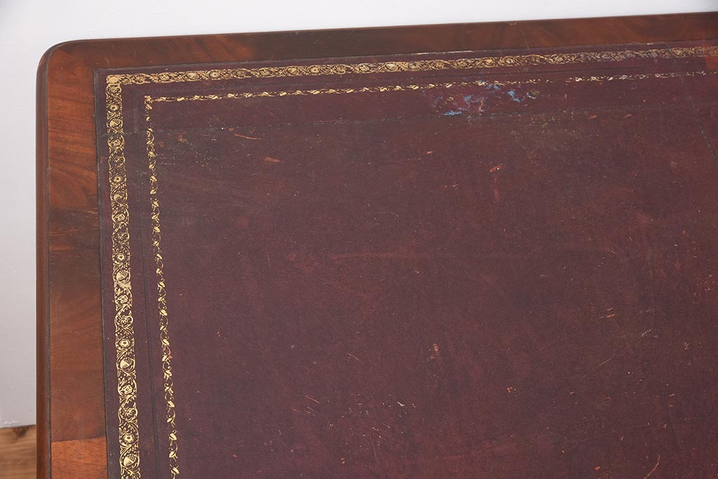 アンティーク家具　イギリスアンティーク　特大!　マホガニー材　図書館で使われていた両面引き出しのレザートップテーブル(デスク、在宅ワーク、在宅用ダイニングテーブル)(R-043751)