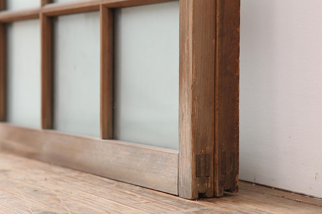アンティーク建具　和レトロ　味わいとシンプルさが魅力のガラス戸2枚セット(引き戸、建具)(R-043846)