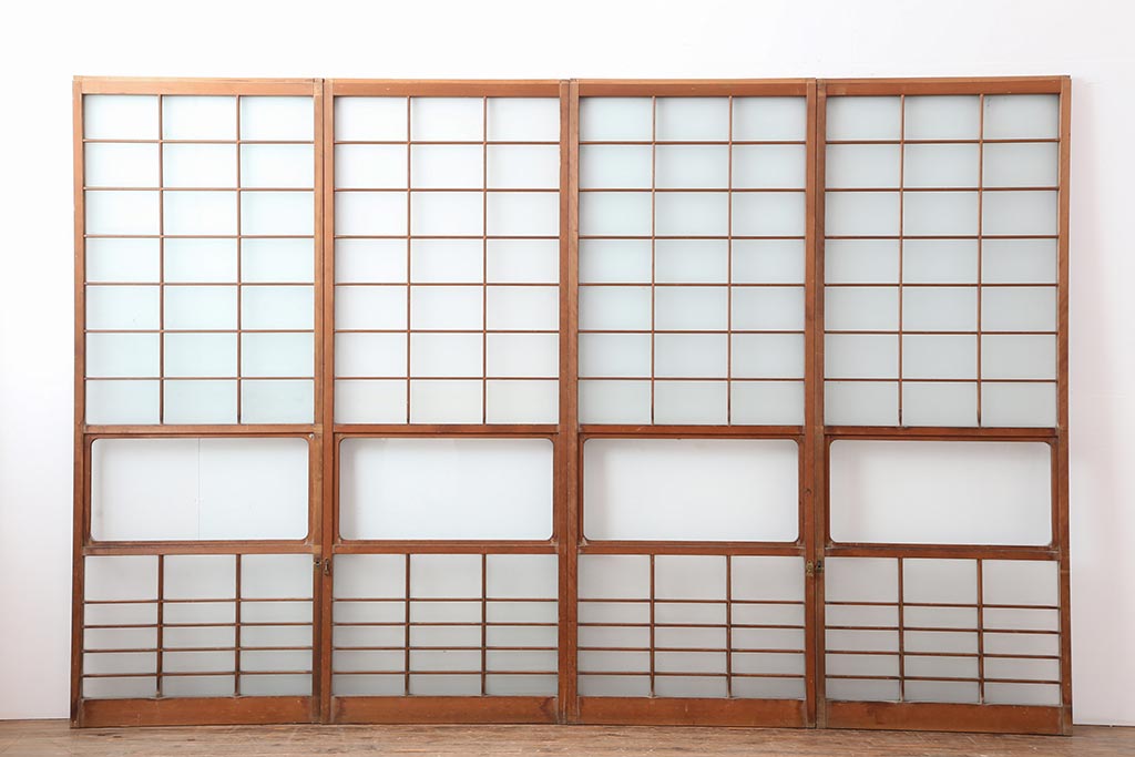 アンティーク建具　昭和中期　すりガラス　光をたくさん取り込めるガラス戸4枚セット(引き戸、建具)(R-043885)