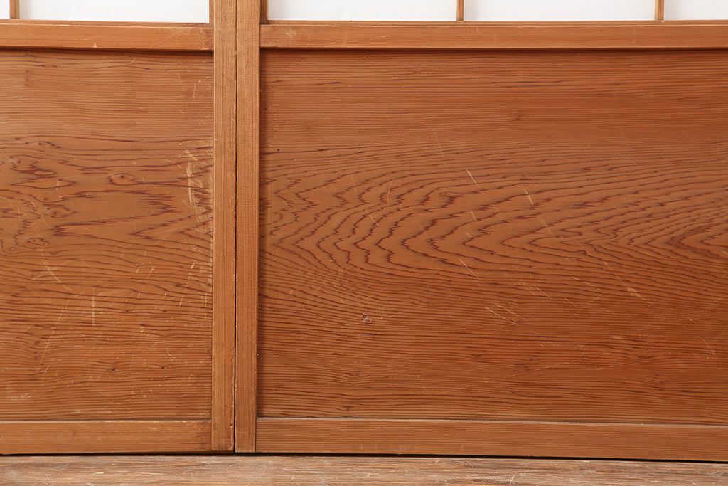 アンティーク建具　昭和中期　しっかりとした木目が魅力の障子戸2枚セット(引き戸)(R-043890)