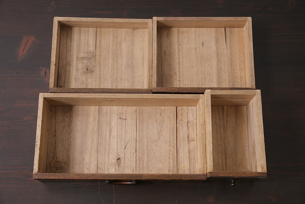アンティーク家具　和製アンティーク　昭和中期　タモ材　波のような木目が美しい裁縫箱(ソーイングボックス、小引き出し、小物収納)(R-043906)