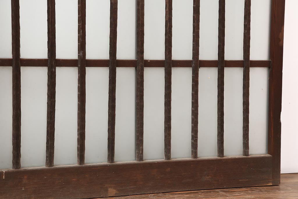 アンティーク建具　昭和中期　すりガラス入り　凝った造りの桟が目を引くガラス格子戸2枚セット(引き戸)(R-043987)