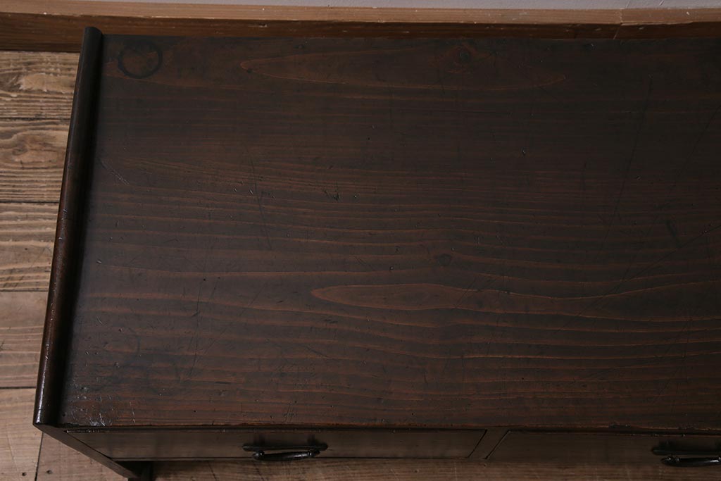 アンティーク家具　大正昭和初期　ヒノキ材　引き出し2杯付きの文机(座卓、座机、ローテーブル、センターテーブル)(R-044003)