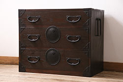 ビンテージ家具　ビンテージ　浮造り仕上げ　栗材の木目が魅力の飾り棚(茶棚)(R-030319)