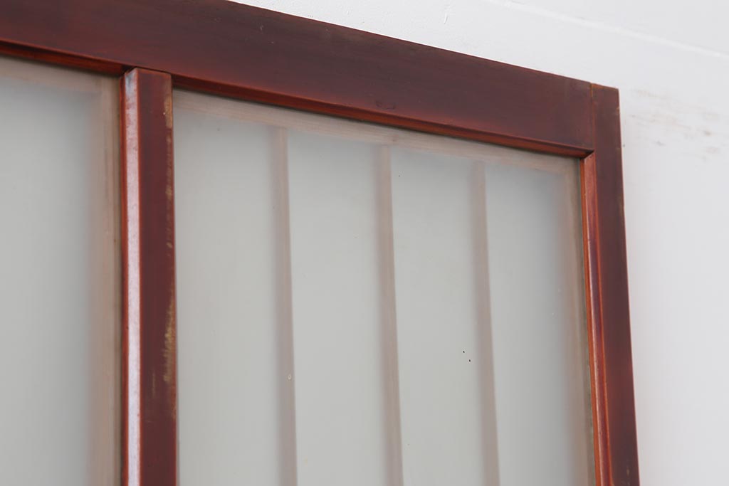 アンティーク建具　大正昭和初期　大正ロマン　赤褐色の木肌が美しいガラス戸4枚セット(引き戸、建具)(R-044146)