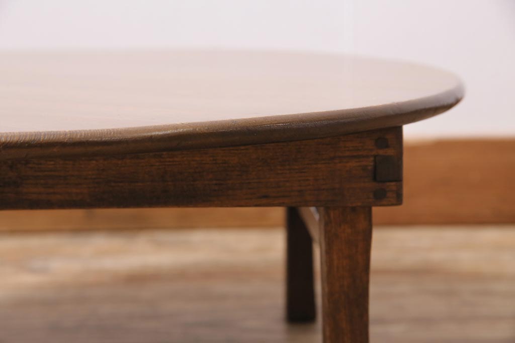 アンティーク家具　和製アンティーク　昭和初期　栓材　素朴なぬくもりが魅力のレトロな丸ちゃぶ台(座卓、ローテーブル、花台)(R-044149)
