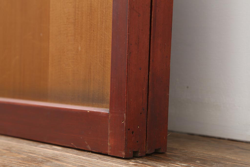 アンティーク建具　大正昭和初期　大正ロマン　赤褐色の木肌が美しいガラス戸2枚セット(引き戸、建具)(R-044151)