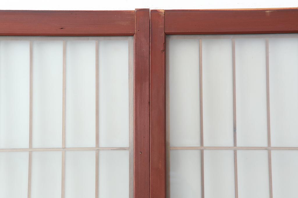 アンティーク建具　大正昭和初期　大正ロマン　赤褐色の木肌が美しいガラス戸2枚セット(引き戸、建具)(R-044151)