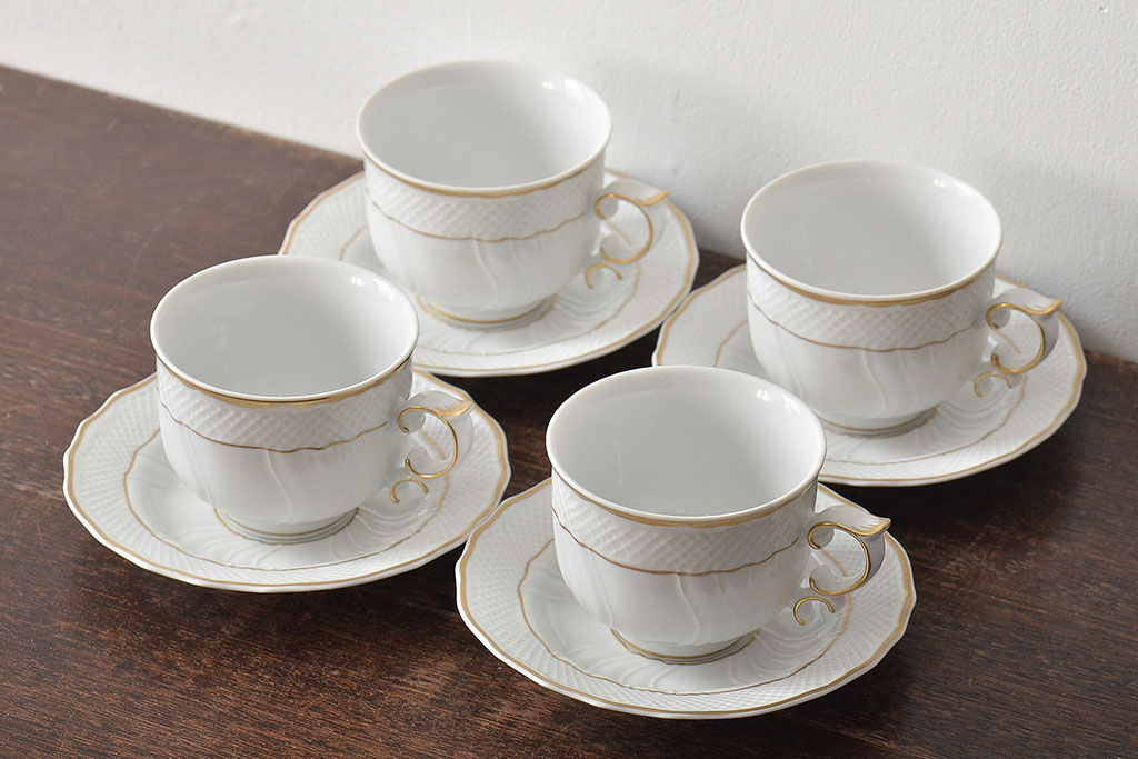 中古 ハンガリー Hollohaza ホロハーザ Pannonia パノニア カップ ソーサー4客セット 洋食器 R ラフジュ工房