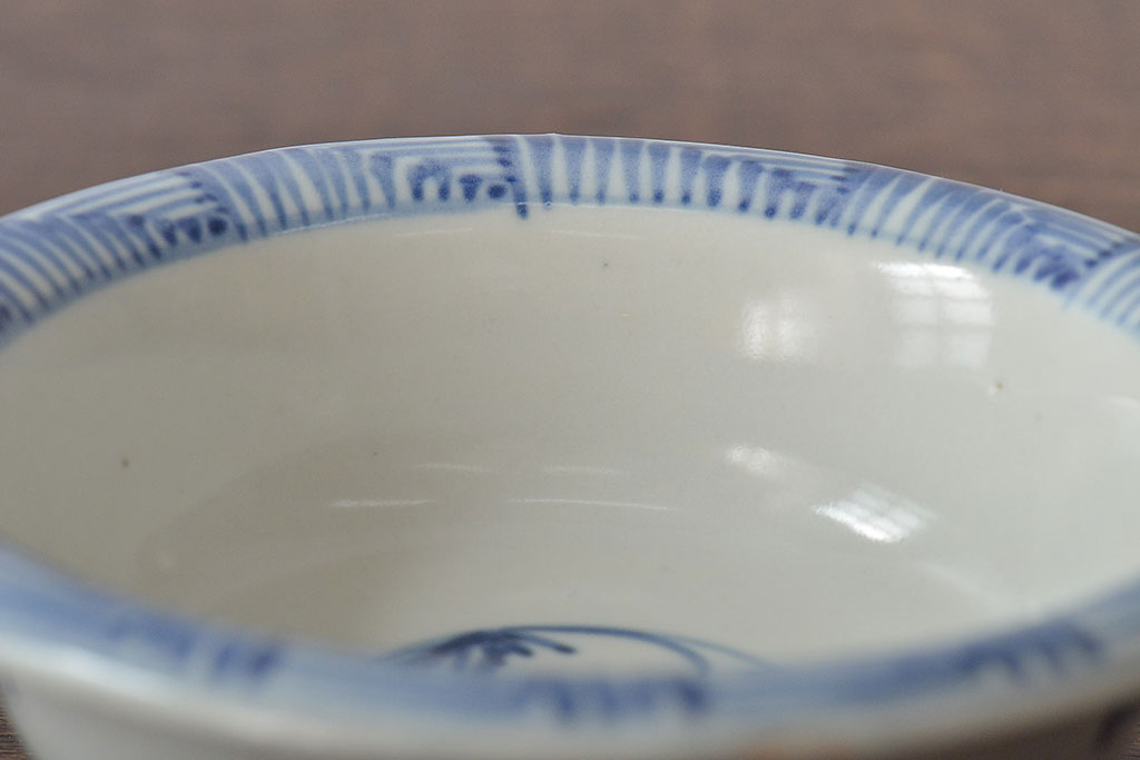 古民具　江戸期　古伊万里　染付　4.6寸深鉢2枚セット(深皿、和食器)(R-044219)