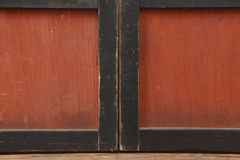 アンティーク建具　和製アンティーク　腰板ケヤキ　漆塗り　上手物　和の風情漂う格子入り障子戸4枚セット(建具、引き戸)(R-044259)