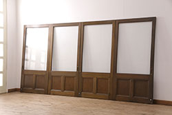 アンティーク建具　柔らかな光を取り入れる格子帯戸4枚セット(障子戸、板戸)(R-051416)