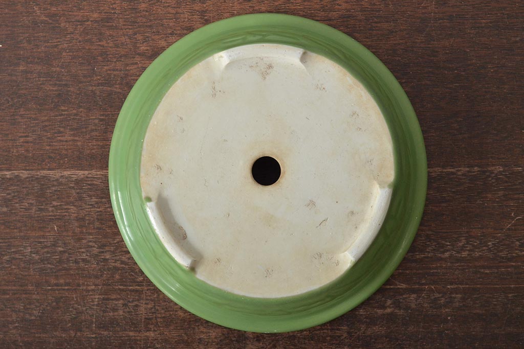 大正〜昭和初期　古い青磁植木鉢(彫刻、陽刻)(R-044326)