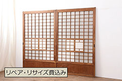 和製ヴィンテージ　昔ながらのシンプルな障子戸4枚セット(引き戸、建具、ビンテージ)(R-051458)