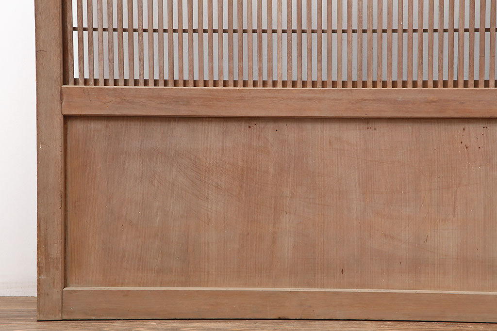 アンティーク建具　大正昭和初期　裏障子付きの趣のある格子戸2枚セット(帯ガラス戸、障子戸、引き戸、建具)(R-044358)